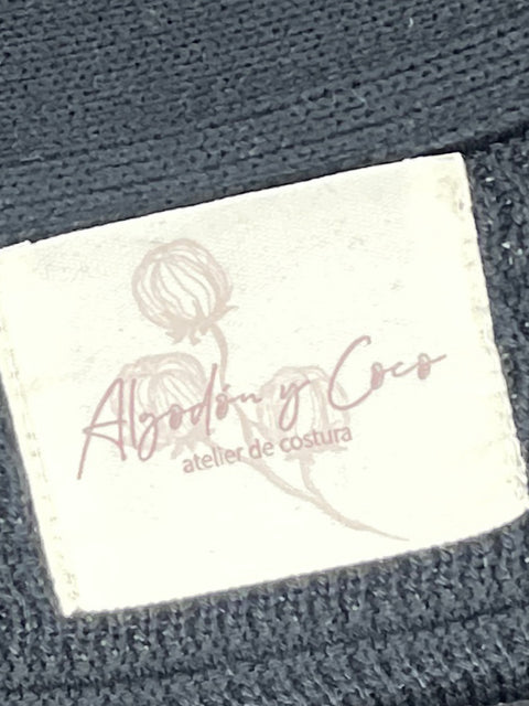 Chaleco Algodón Y Coco Bordado Negro - Talla S