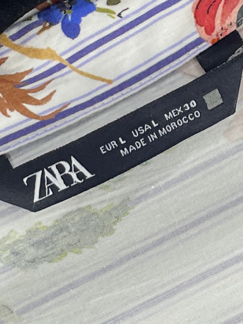Blusa Zara Estampado Floral Azul - Talla L