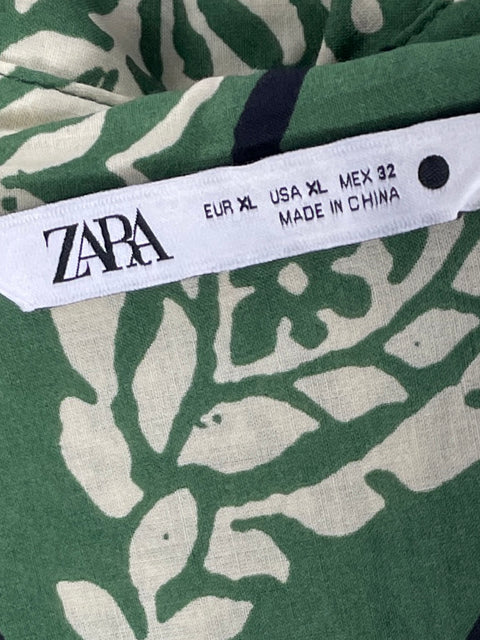 Vestido Zara Estampado Verde - Talla XL