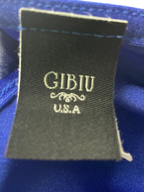Blusa Gibiu Liso Satinado Abullonado Body Azul - Talla S