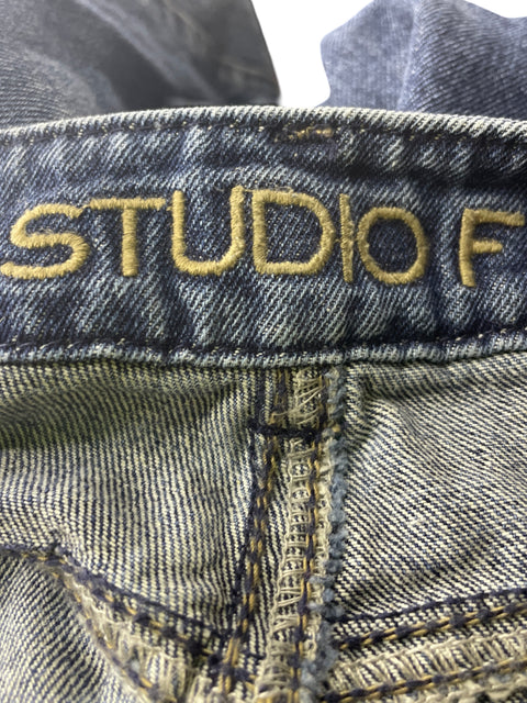 Pantalón Studio F Pedreria Recto Bolsillo Azul - Talla 40