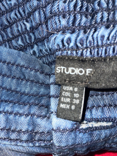 Pantalón Studio F Elastico Botones Wide-leg Azul - Talla 6
