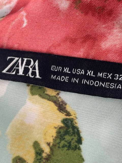 Blusa Zara Estampado Cuello v Azul - Talla XL