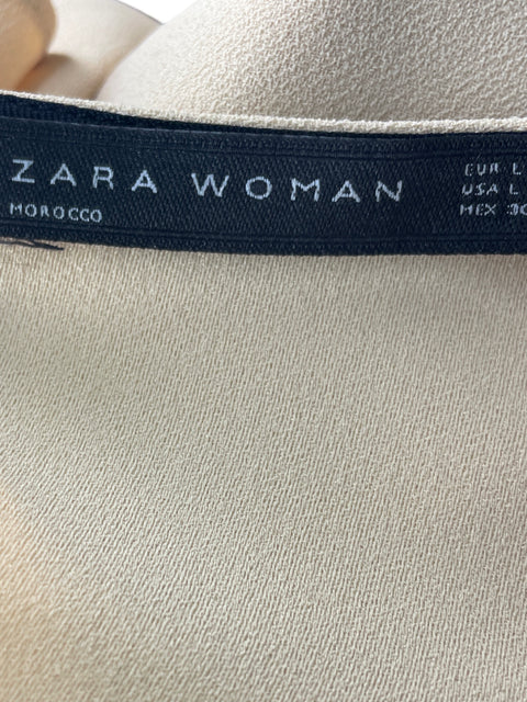 Blusa Zara Liso Ruchas Beige - Talla L
