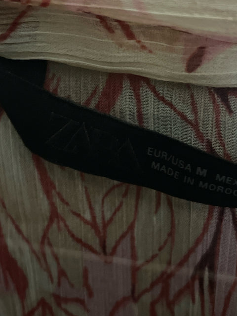 Vestido Zara Estampado Abullonado Rosado - Talla M