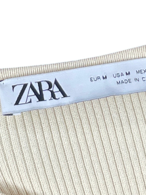 Vestido Zara Troquelada Midi Beige - Talla M