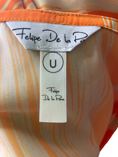Conjunto Felipe De La Pava Estampado Asimétrico Pantalón/blusa Naranja - Talla U
