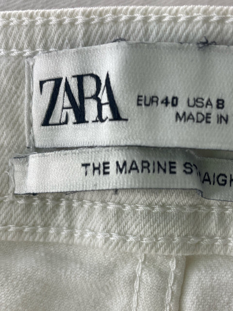 Pantalón Zara Boton Recto Blanco - Talla 40