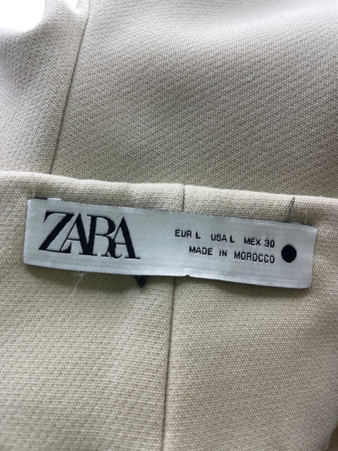 Pantalón Zara Recto Pliegue Beige - Talla L