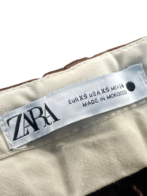 Pantalón Zara Bota Ancha Seda Marrón - Talla XS