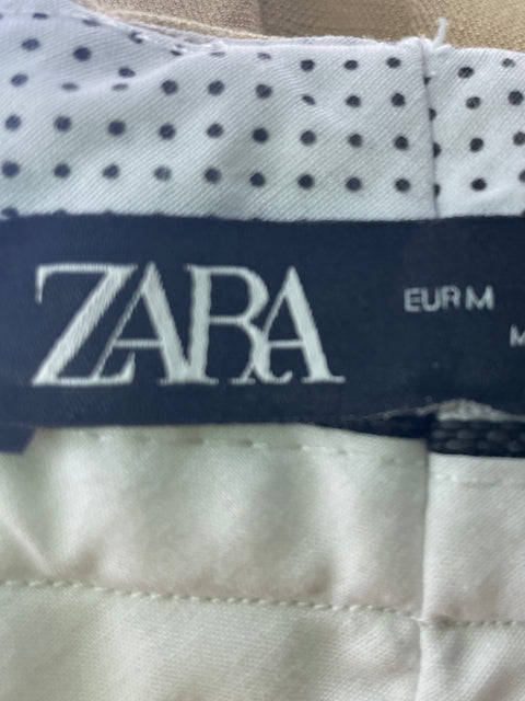 Pantalón Zara Recto Wide-leg Bolsillos Beige - Talla M