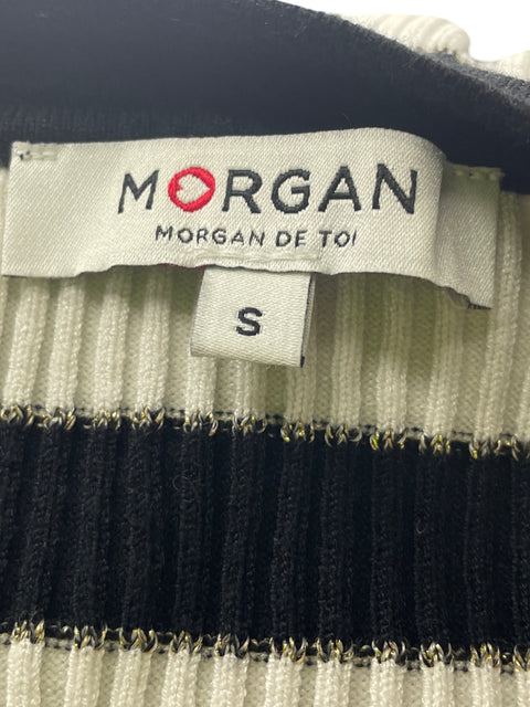 Vestido Morgan Rayas Botones Manga corta Negro - Talla S