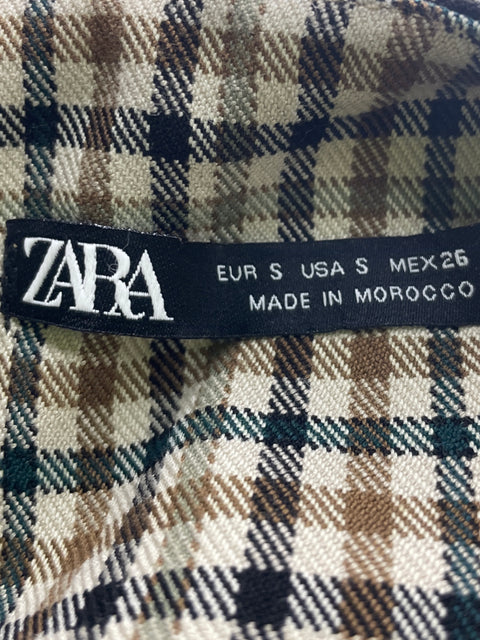 Vestido Zara Cuadros Sin mangas Botones Marrón - Talla S