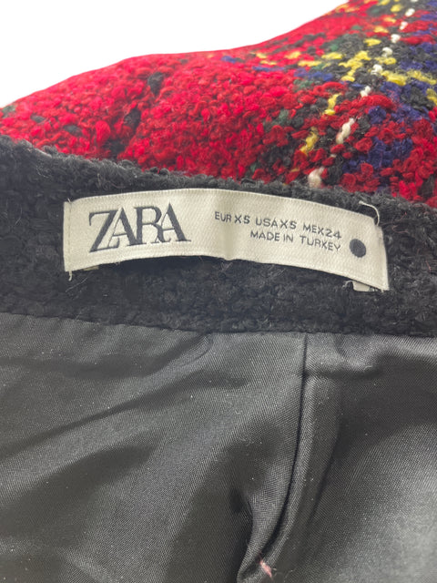 Falda Zara Cuadros Tejido Rojo - Talla XS