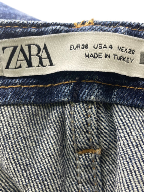 Pantalón Zara Recto Alto Azul - Talla 34
