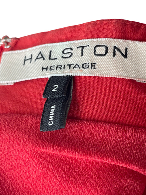 Vestido Halston Cuello v Sin mangas Midi Naranja - Talla 2