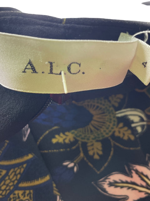 Vestido Alc Estampado Cuello v Plisado Negro - Talla 4