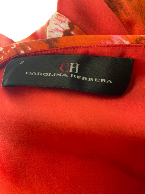 Vestido Carolina Herrera Estampado Suelto Nudos Naranja - Talla 2