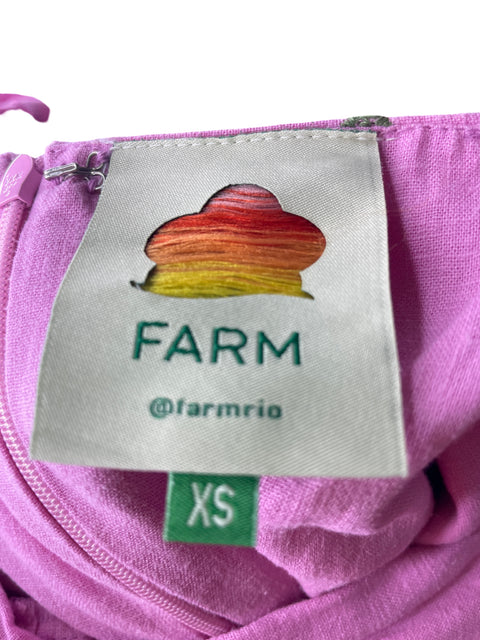 Vestido Farm Abullonado Estampado piña Cuello v Rosado - Talla XS