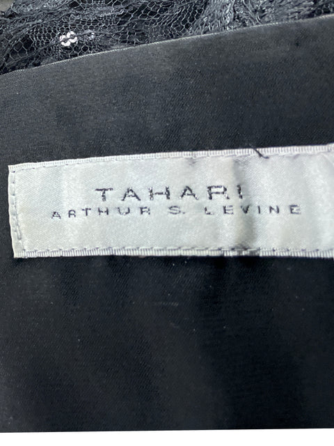 Vestido De Fiesta Tahari Encaje Maxi Negro - Talla M