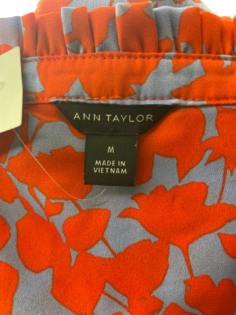 Blusa Ann Taylor Estampado Plisado Ruchas Naranja - Talla M