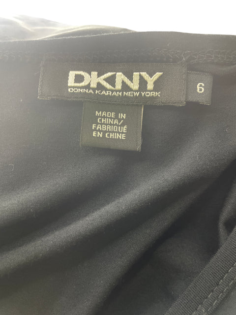 Vestido Dkny Manga corta Plisado Fajon Cuello redondo Negro - Talla 6
