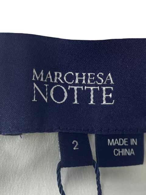 Vestido Marchesa Notte Plisado Tiras Estampado Azul - Talla 2