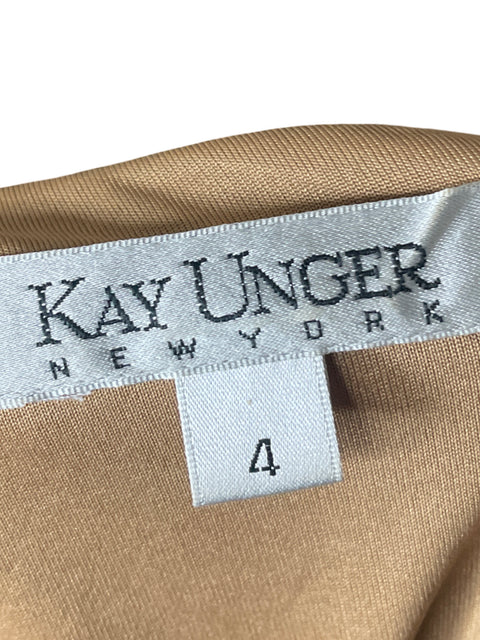 Vestido Kay Unger Midi Cuello v Beige - Talla 4