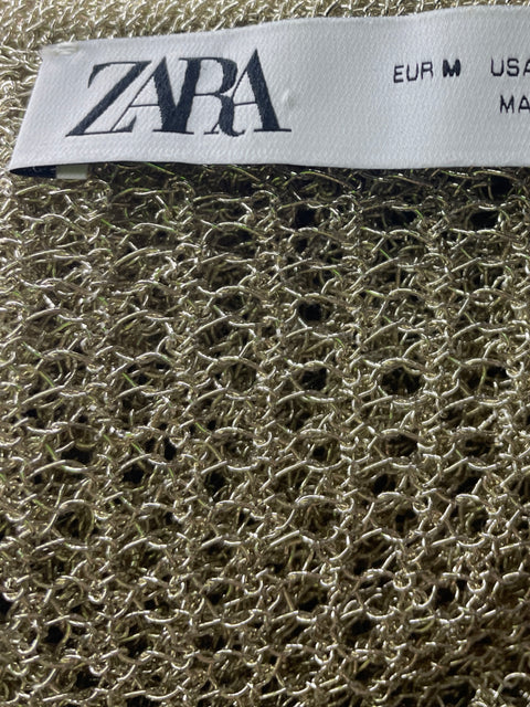Blusa Zara Troquelado Malla Sin mangas Dorado - Talla M