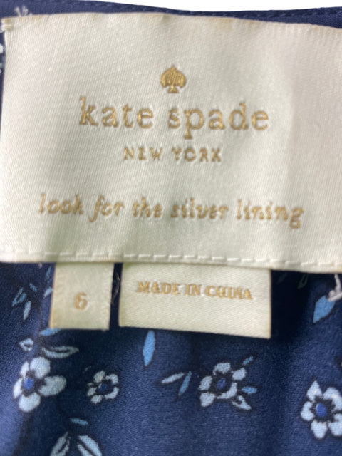 Vestido Kate Spade Ruchas Floral Fajon Azul - Talla 6