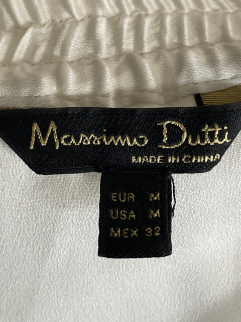 Falda Massimo Dutti Satinado Plisado Blanco - Talla M
