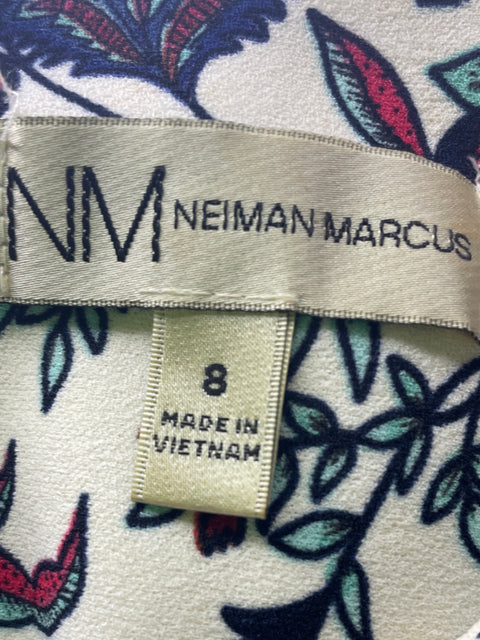 Vestido Neiman Marcus Estampado Manga larga Cuello redondo Azul - Talla 8