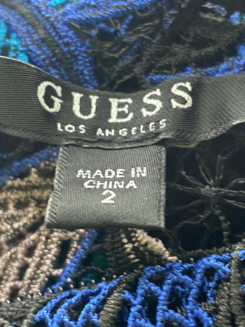 Vestido Guess de Algodón Mini Floral Tejido Azul - Talla 2