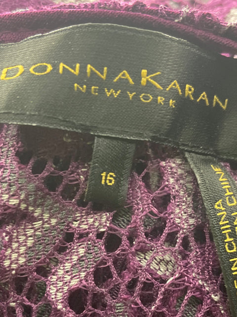 Vestido Donna Karan Estampado Transparente Ruchas Chal Morado - Talla 16