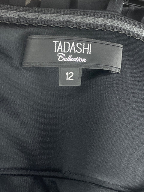Vestido Tadashi Shoji Ruchas Tiras Fajon Negro - Talla 12