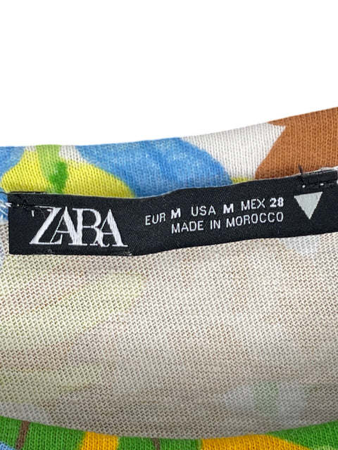 Blusa Zara de Algodón Estampado Verde - Talla M