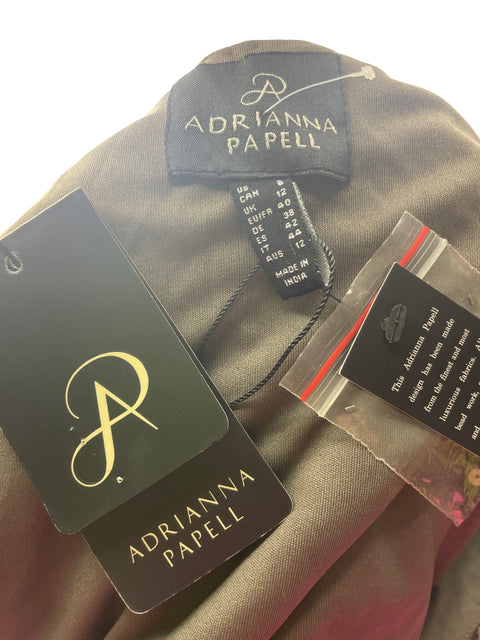 Vestido Adriana Papell Cuello v Brillo Midi Marrón - Talla 8