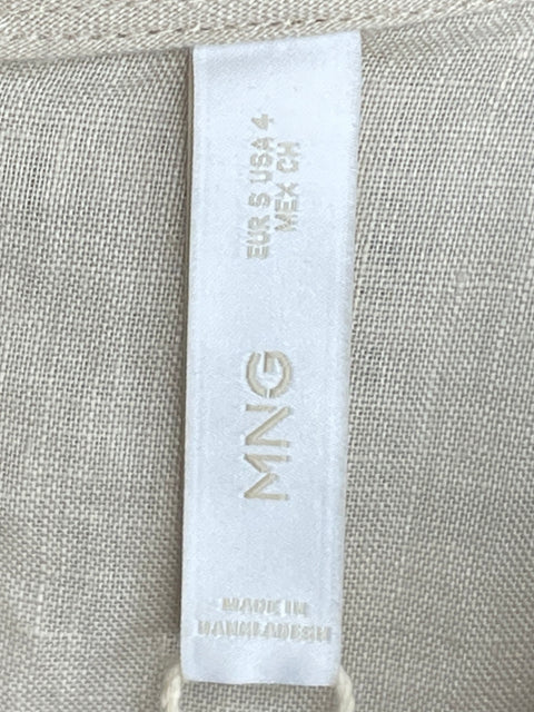 Vestido Mango de Lino Cuello v Midi Beige - Talla 4