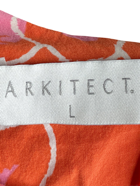 Vestido Arkitect de Viscosa Midi Estampado Cuello v Naranja - Talla L