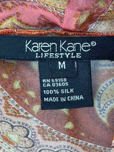 Blusa Karen Kane de Seda Estampado Manga larga Naranja - Talla M