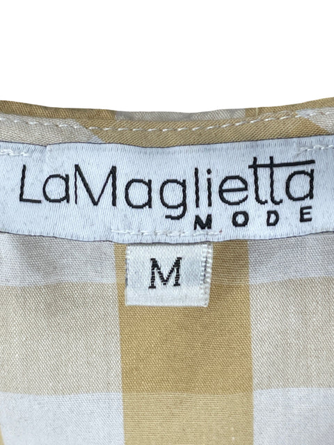 Blusa Lamaglietta Mode de Algodón Estampado Cuadros Vichy Beige - Talla M
