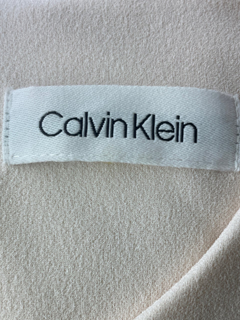 Vestido Calvin Klein Midi Liso Ruchas Beige - Talla 12
