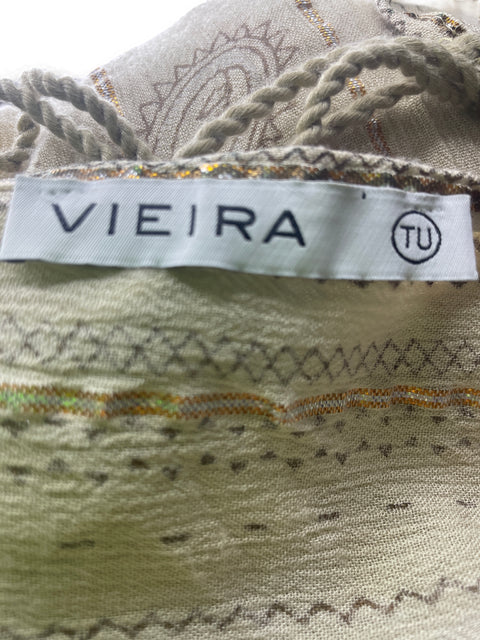 Vestido Vieira Estampado Rayas Cuello v Beige - Talla U