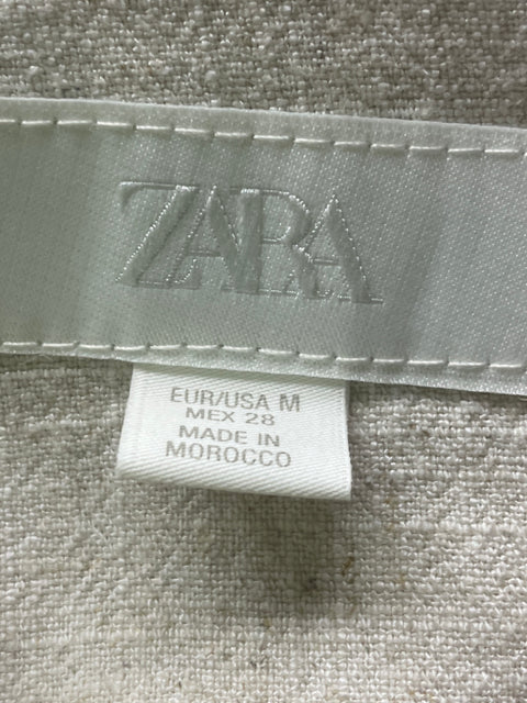 Chaleco Zara de Lino Liso Botones Fajon Beige - Talla M