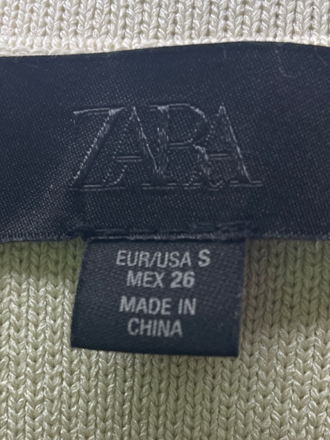 Chaleco Zara de Algodón Botones Liso Sin mangas Beige - Talla S