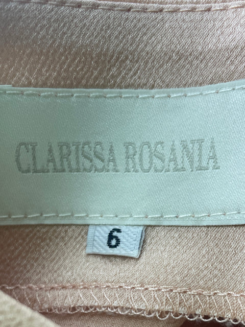 Blusa Clarissa Rosania Abullonado Satinada Cuello redondo Beige - Talla 6