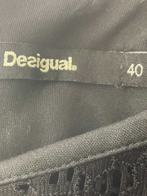 Vestido Desigual Apliques Floral Manga larga Negro - Talla 40