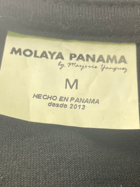 Blusa Molaya Panama Ruchas Mola Ajustado Negro - Talla S