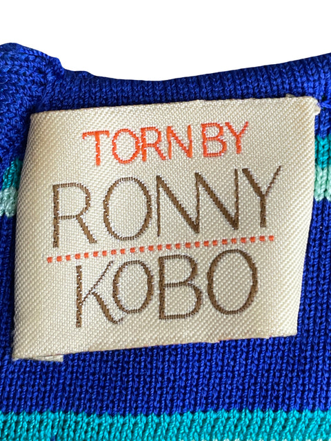 Vestido Torn By Ronny Kobo Rayas Vuelos Azul - Talla S