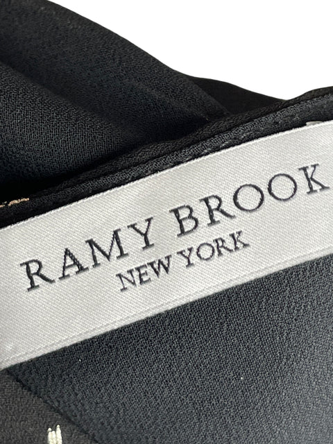 Vestido Ramy Brook Halter Vuelos Metalizado Negro - Talla S